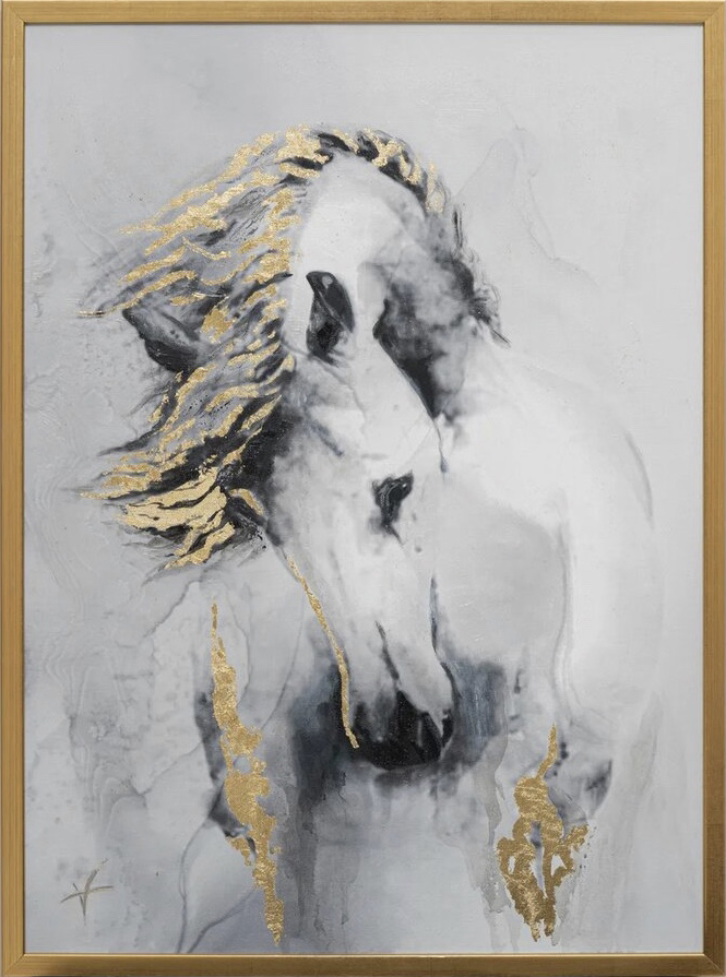 Холст "Белая лошадь" в золотом багете 89VOR-HORSE